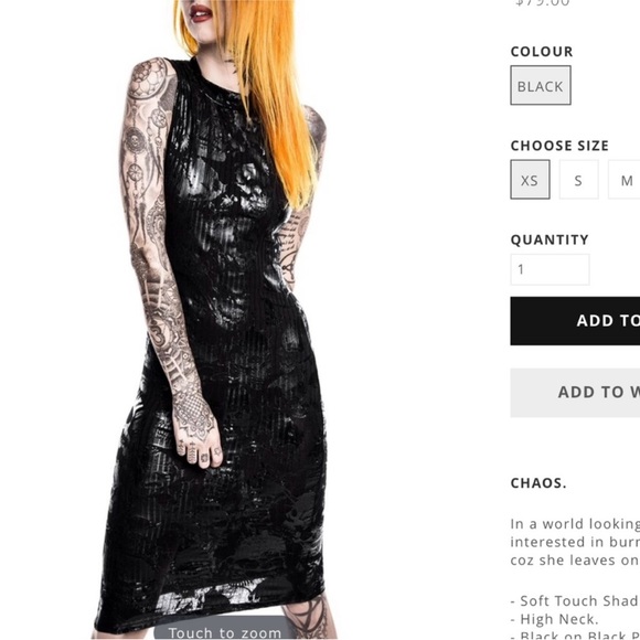 Killstar‎ chaos enfant terrible dress size XL sleeveless skull mock neck midi - Picture 6 of 6